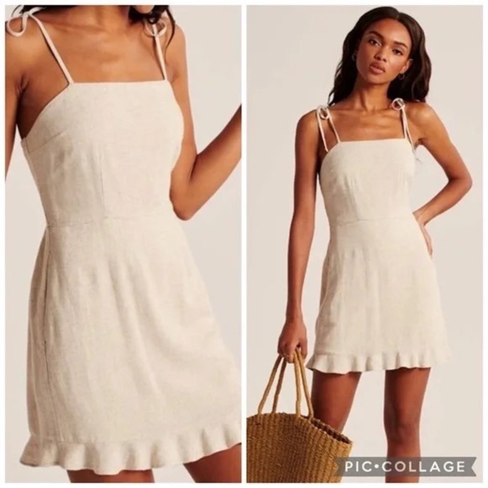 Abercrombie & Fitch Cream Tie-Shoulder Mini Dress